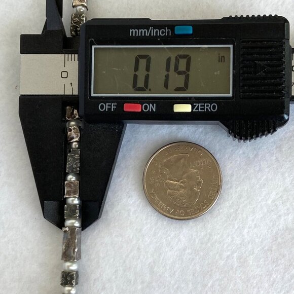 Oxidized Sterling Silver 925 Floral Stamped Rectangular Beaded Pearl Necklace - Picture 15 of 16